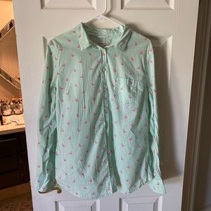 Women's Flamingo Print Button Up - Medium